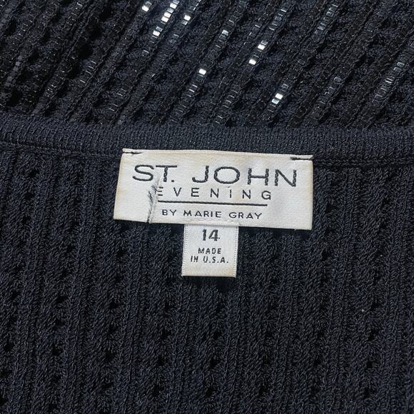VTG St. John Evening Black Long Flared Sleeve Sequins Size 12 Holiday - Picture 9 of 12